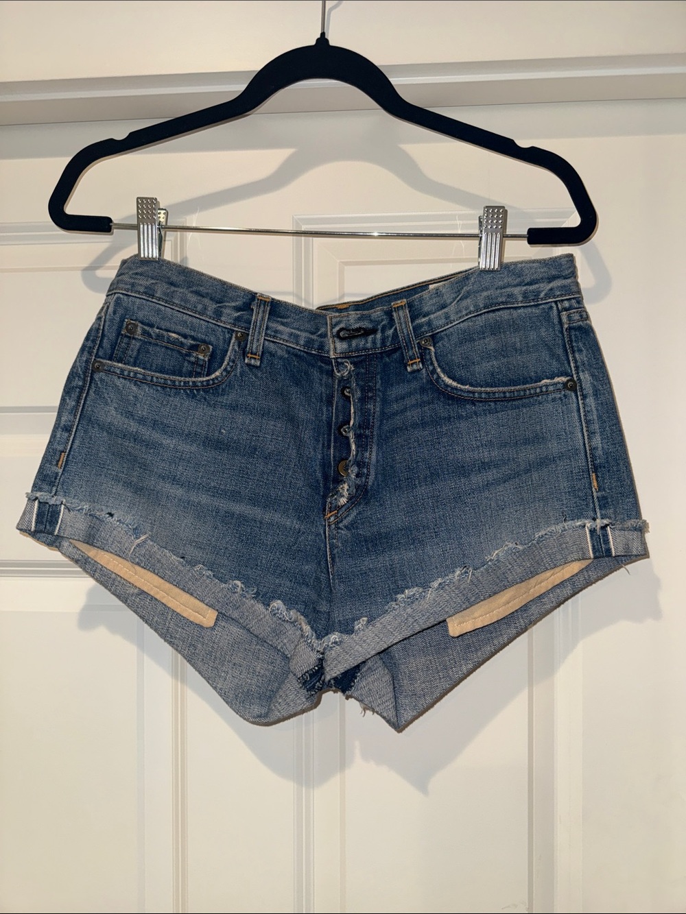 rag & bone Distressed High-Rise Denim Shorts - Blue